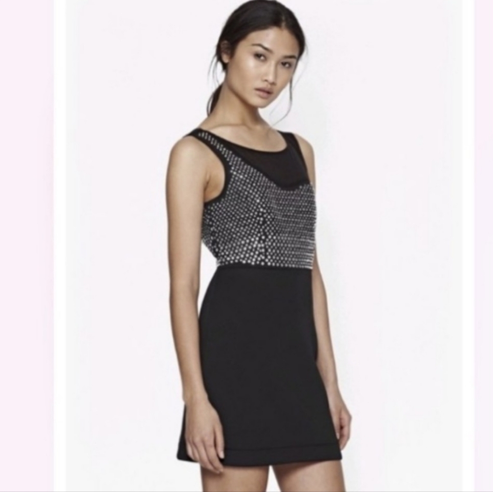 French Connection Diamond Rock Jersey Dress Illusion Neckline Club Mobwife